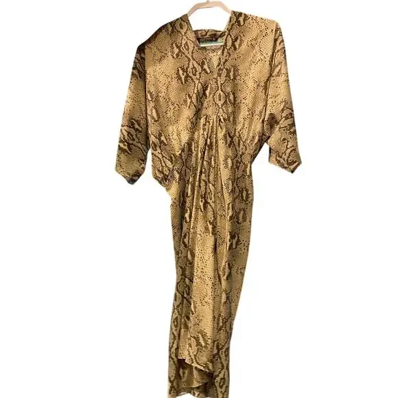 Zara Snakeskin Print Midi Dress Batwing Sleeve Elastic Waist Size Large - Picture 4 of 5